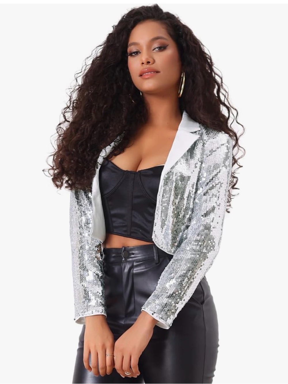 Allegra K Sequin Cropped Blazer Jacket - Size Extra Small